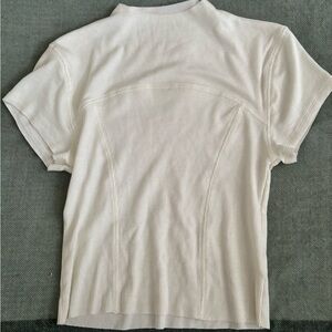 Joah brown contrast stitch cropped tee